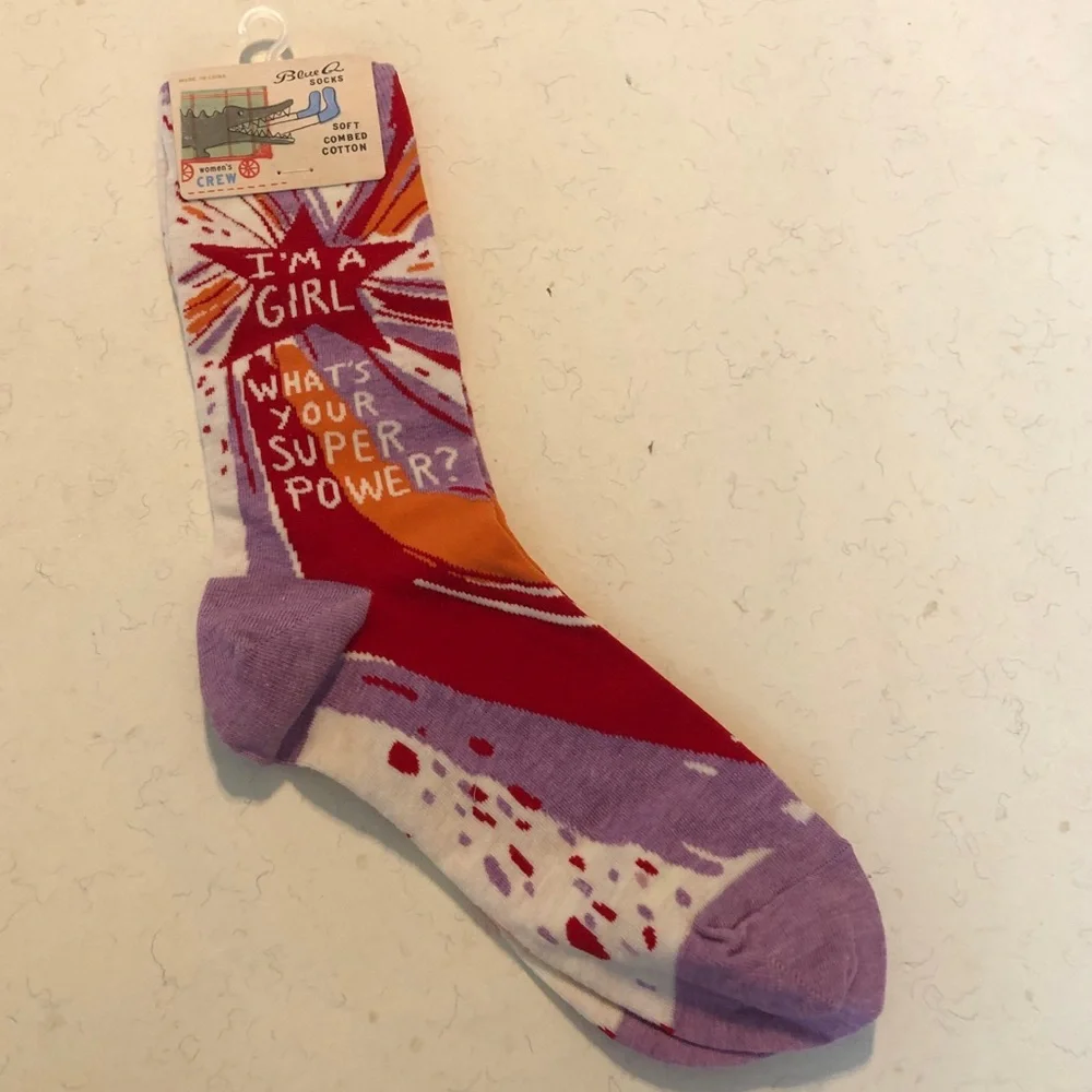 Blue Q “I’m a girl. What’s your superpower?” Socks NWT - Picture 3 of 6